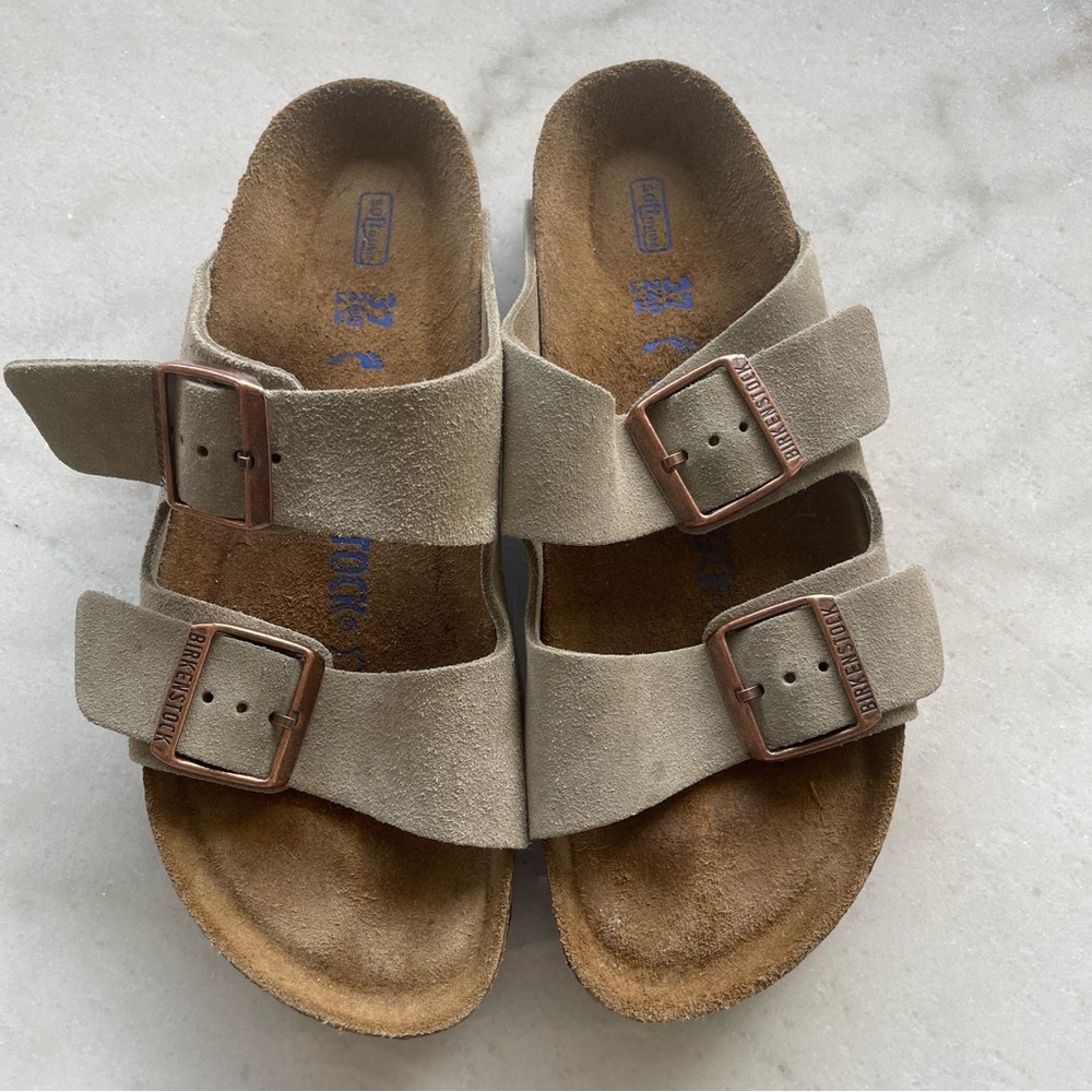 Birkenstock Arizona Soft Footbed Sandals Taupe Suede Size 37
